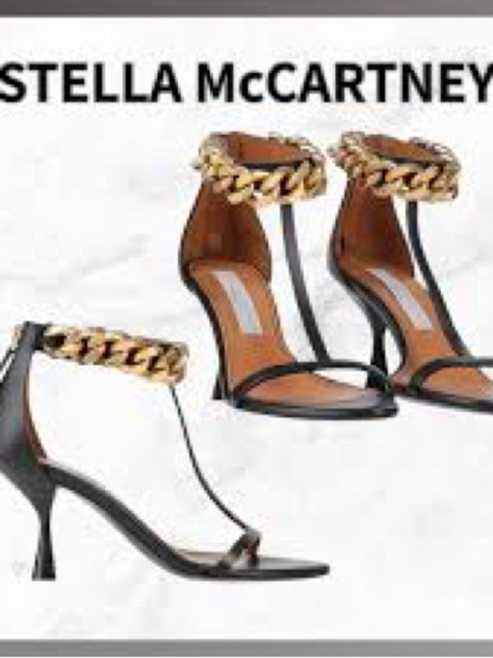 ‼️WOW‼️Stella McCartney Black Sandal with Gold Chain Ankle Strap